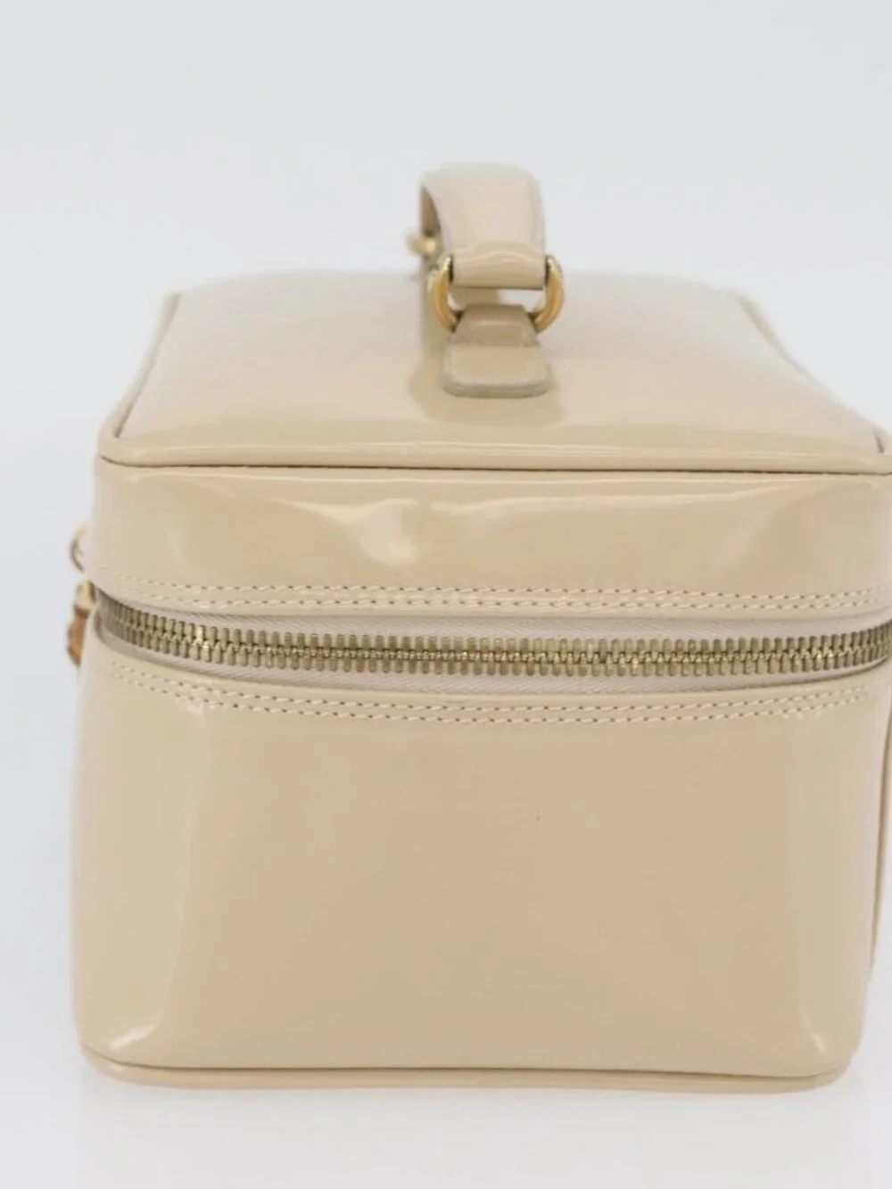 GUCCI Bamboo Vanity Hand Bag Patent leather Beige Gold 032 1705 0150 Auth YKZ739